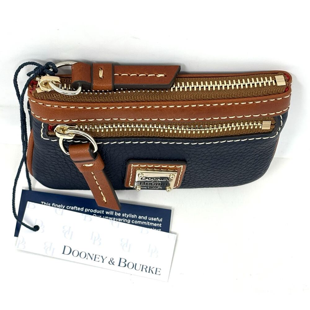 Dooney & Bourke Pebble Grain Coin Case Midnight Blue Zippered Pouch Key Ring - Picture 9 of 16